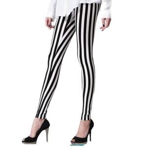 NEW Simplicity Soft Classic Black and White Striped High Waisted Legging…
